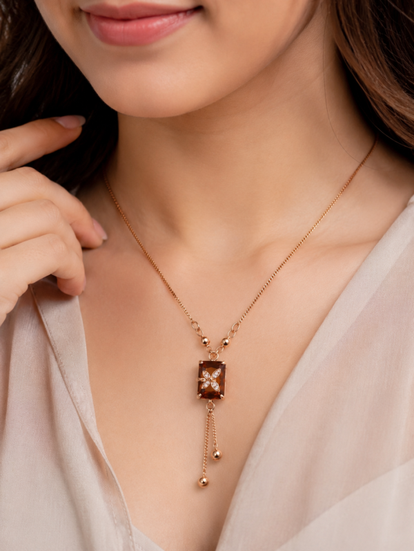 Gold Finish Brown Crystal Pendant Necklace for Women