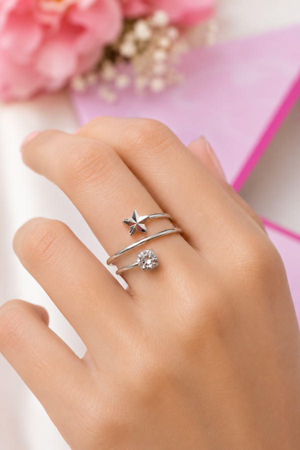 Minimalist Silver Star Finger Ring for Women