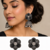 Floral oxidised earrings with pearl drops for women