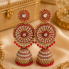 Antique Gold Red Stone Jhumka Earrings | SHINE GEHNA Antique Gold Red Stone Jhumka Earrings for Women with Kundan Work