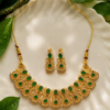 Designer Gold Finish Necklace Set Designer Green Stone Gold Finish Necklace Set with Earrings