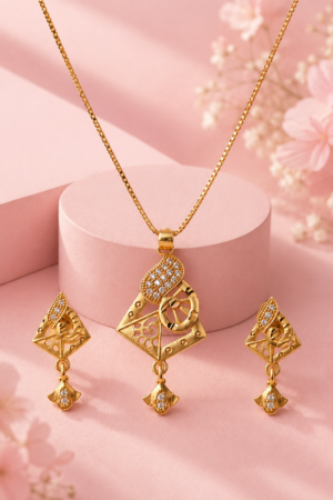 Premium Gold Plated Crystal Pendant Set for Women with Earrings