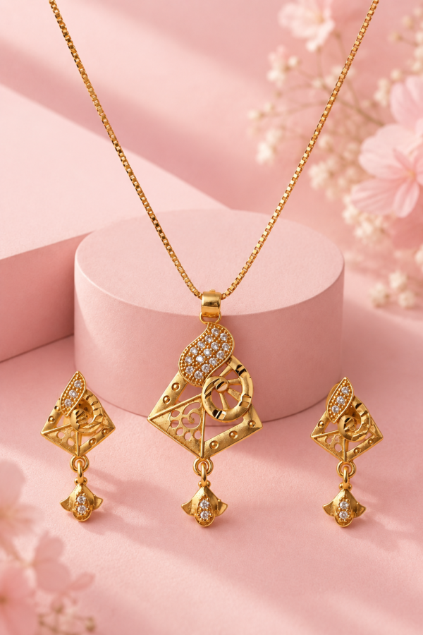 Premium Gold Plated Crystal Pendant Set for Women with Earrings Premium Gold Plated Crystal Pendant Set for Women with Earrings