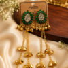 Green Floral Kashmiri Style Long Drop Earrings for Women