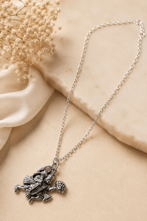 Lord Hanuman Silver Devotional Pendant Silver Lord Hanuman devotional pendant with chain