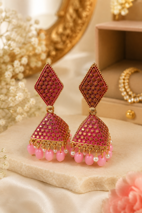 pink jhumka earings for women