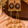 Maroon Kashmiri Style Earrings for Women with Long Chain Ghungroo