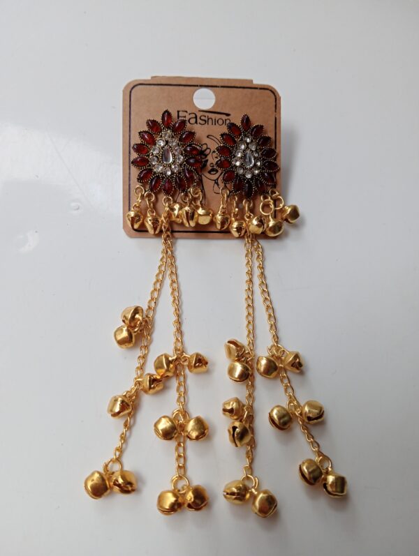 Maroon Designer Ghungroo Earrings with Long Chains