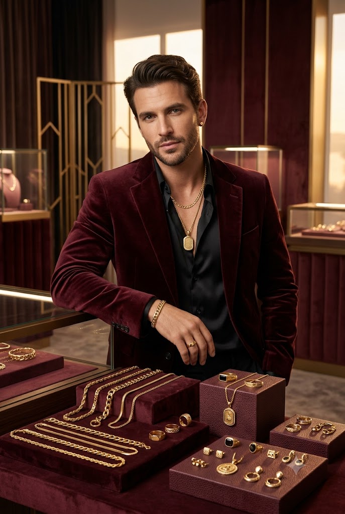 Luxury Men's Jewellery Collection featuring Gold Chains, Bracelets, Rings and Earrings | Shine Gehna