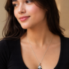Panda Pendant Necklace for Women on Model | Silver Finish Jewellery Panda Pendant Necklace for Women Model Wearing Silver Finish Designer Jewellery