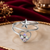 Adjustable silver fashion ring with crystal heart