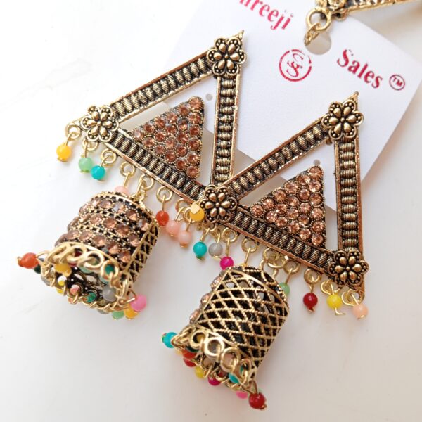 Designer Antique Jhumka Earrings and Mang Tikka Jewellery Set
