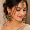 Bridal Antique Gold Jhumka Earrings with Mang Tikka