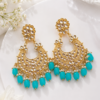 Designer Chandbali Earrings with turquoise and pearl-like beads