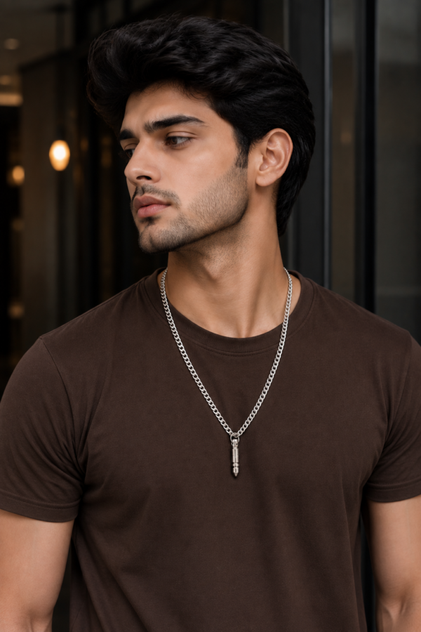 Silver Finish Bullet Locket with Chain Silver finish bullet locket with chain