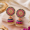 Blue pink jhumka earrings for women with pearl-like border