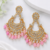 Gold Finish Pink Beaded Chandbali Earrings Gold finish pink beaded chandbali earrings with white detailing