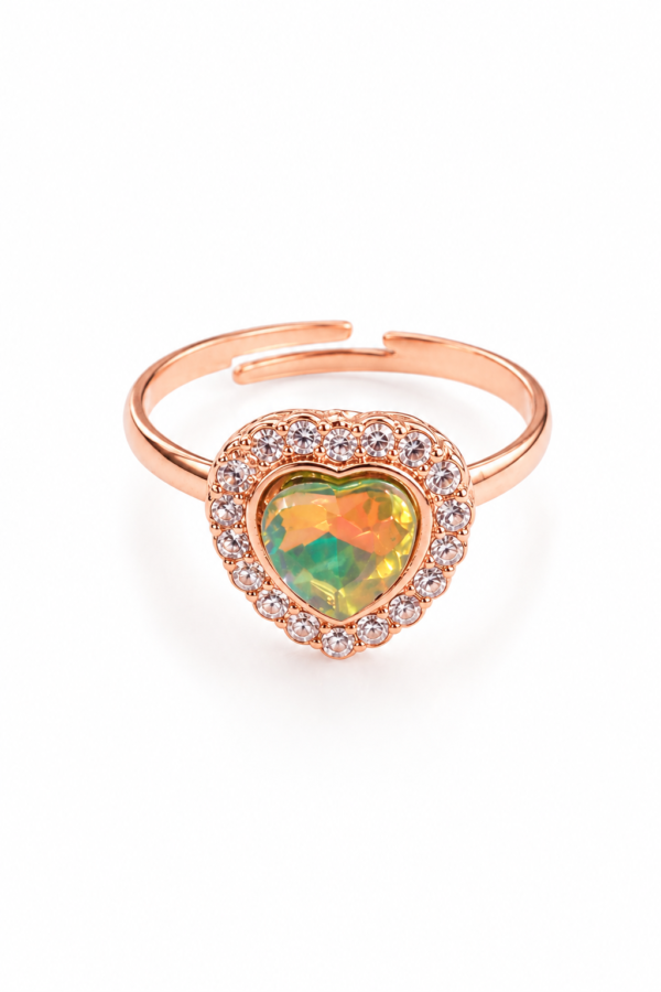 Rose Gold Tone Green Heart Ring Rose gold tone heart ring with green centre for women