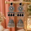 Silver finish oxidised jhumka earrings with jhumka drops