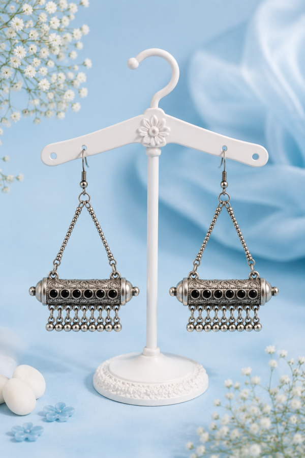 Oxidized Silver Tone Statement Drop Earrings Oxidized silver tone statement drop earrings with black detailing