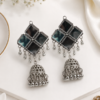 Designer Mirror Jhumka Earrings Designer mirror earrings with silver tone jhumka detailing