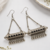 Long Silver Tone Black Detail Drop Earrings Long silver tone drop earrings with black circular detailing