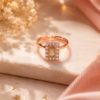 Green Rectangle Stone Rose Gold Finish Ring Green rectangle stone rose gold finish ring with decorative border