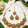 Gold Finish Multicolor Floral Necklace Gold finish multicolor floral necklace with pearl-like bead accents