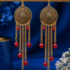 Antique Style Red Beaded Earrings Antique style earrings with red beads and circular decorative top