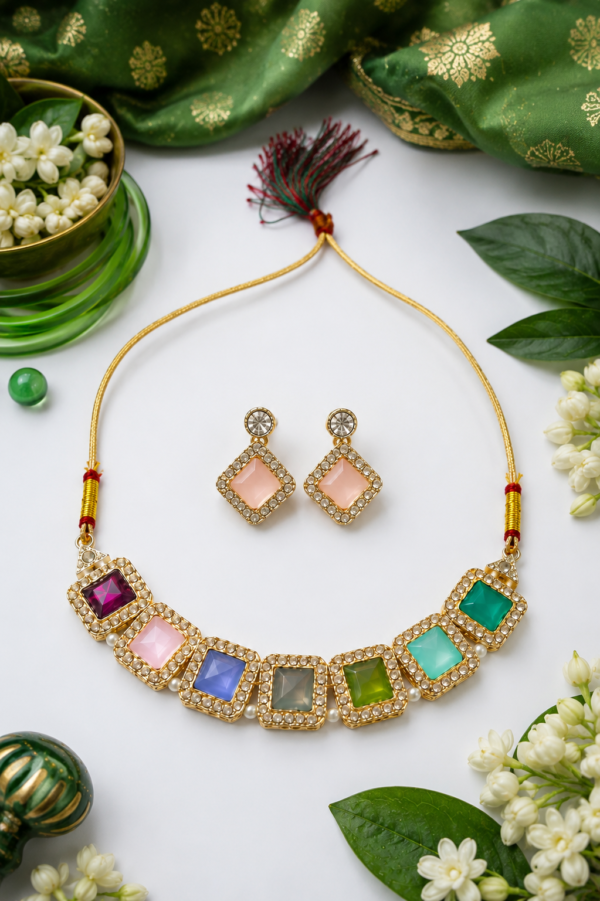 Colourful Statement Necklace Set Colourful necklace set featuring pink purple blue green and turquoise motifs