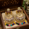 Maroon Floral Chandbali Earrings Maroon floral chandbali earrings with colourful hanging beads