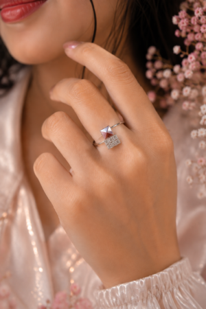 Square Stone Ring for Women Square stone ring for women with silver tone appearance