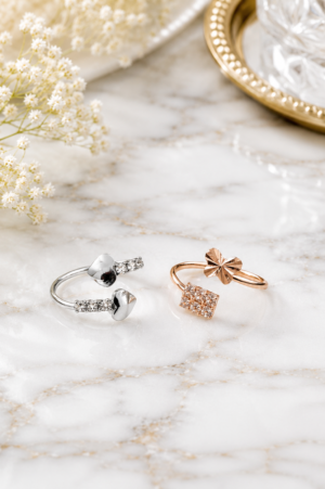 Adjustable ring combo for women with silver and rose gold tone designs