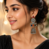 Traditional multicolor jhumka earrings with silver tone detailing