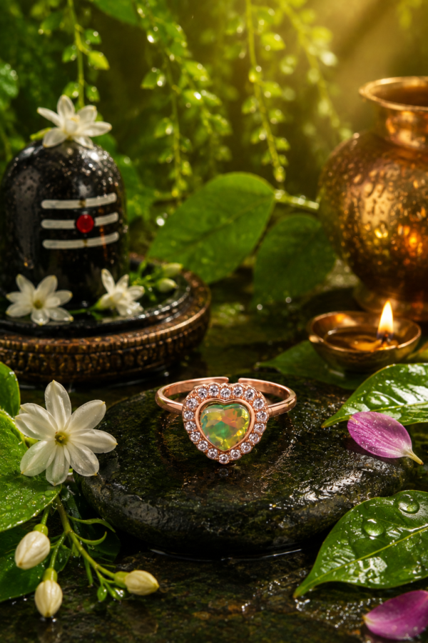 Adjustable Heart Ring Green Centre Design Adjustable green heart ring with sparkling decorative details