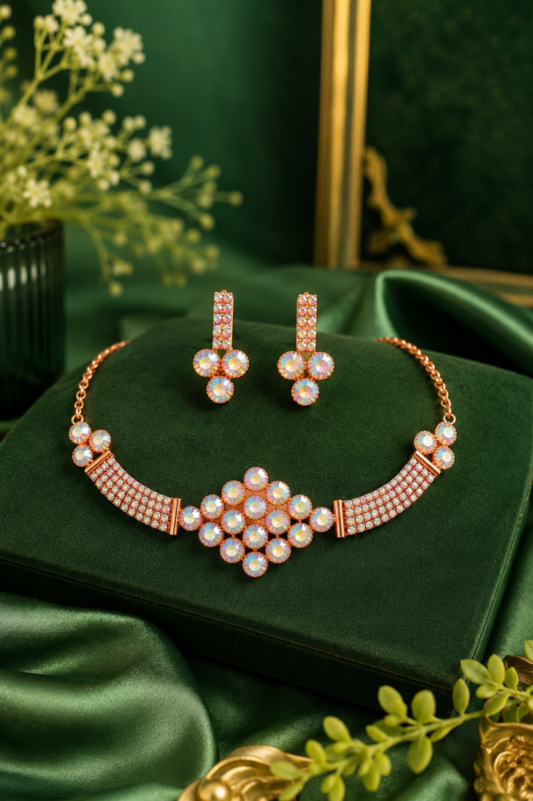 Rose gold tone multicolour necklace set with sparkling decorative detailing