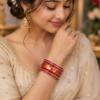 Maroon Lac Bangles Maroon lac bangles with golden green and red decorative detailing