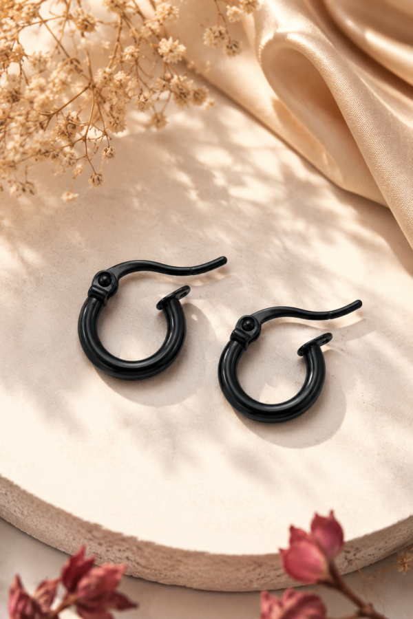 Men's Black Circular Hoop Earrings Men's black circular hoop earrings with smooth finish