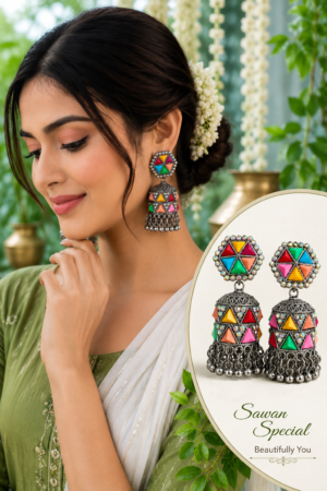 Multicolour Jhumka Earrings for Women Multicolour jhumka earrings for women with traditional bell-shaped design