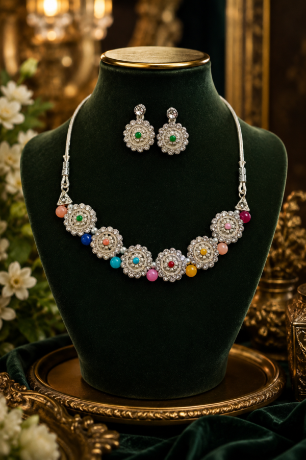 805cf4c1-aba4-41de-8cb8-cfa282cf3047 Designer Floral Necklace Set with Colorful Beads for Women