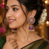 Traditional blue pink jhumka earrings with dome design