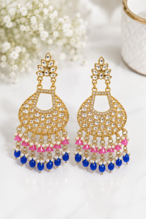 Designer Multicolor Jhumka Earrings with floral top detailing