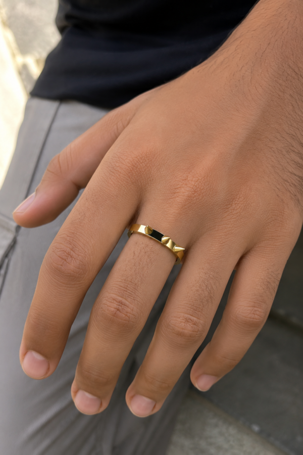 Modern black and gold men's spike ring for statement styling Black and gold men's spike ring designer jewellery