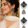 Mirror Jhumka Earrings Geometric Design Mirror jhumka earrings with geometric square reflective design