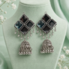 Geometric Reflective Jhumka Earrings Geometric jhumka earrings with reflective dark mirror panels