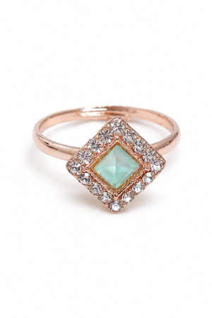 Mint green stone ring with square centre and clear decorative border