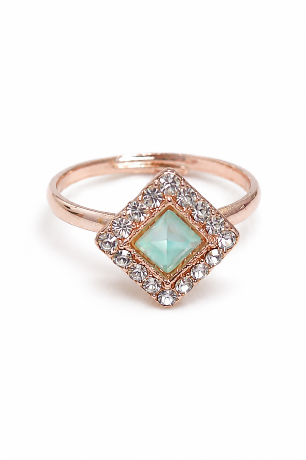 Mint Green Stone Square Ring Mint green stone ring with square centre and clear decorative border