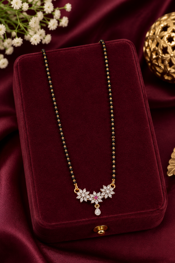 Black Beaded Floral Designer Mangalsutra Black beaded designer mangalsutra with floral stone pendant