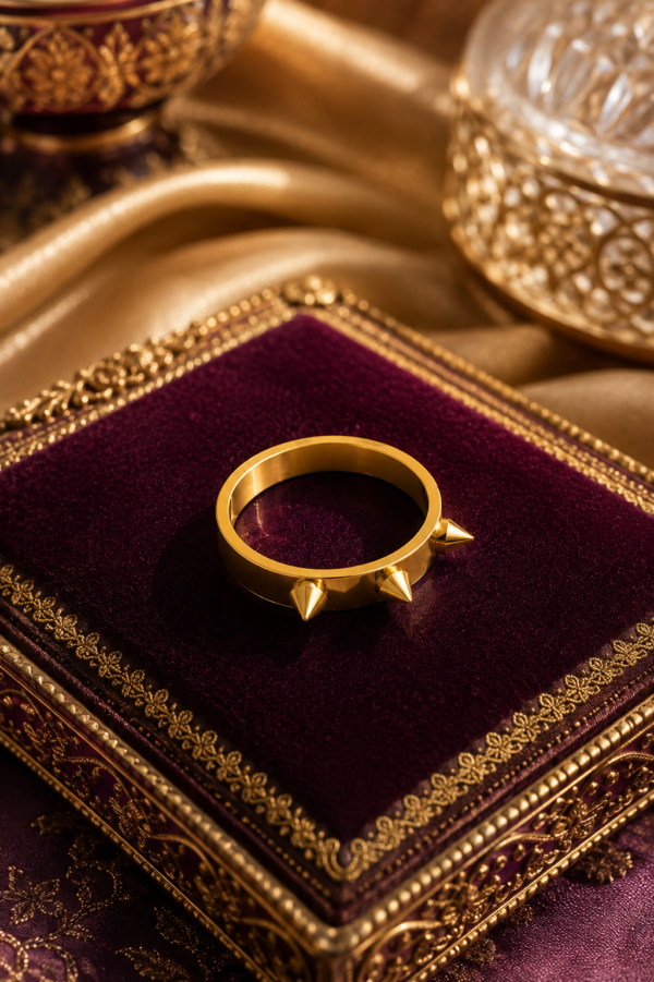 Contemporary gold finish ring with bold spike-inspired design Modern men's gold finish ring with spike design