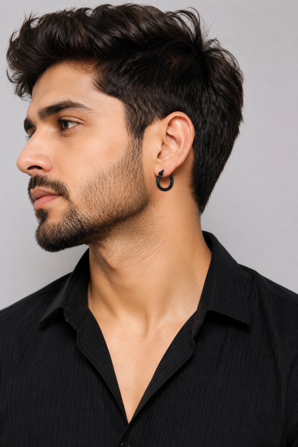 Minimalist Black Men's Hoop Earrings Minimalist black men's hoop earrings for casual outfits